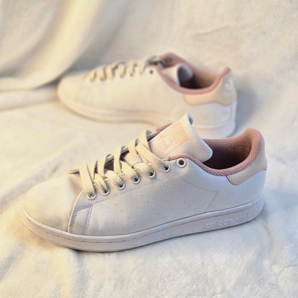 Adidas‎ Stan Smith White Canvas Pink Accents Low Top Sneakers Womens